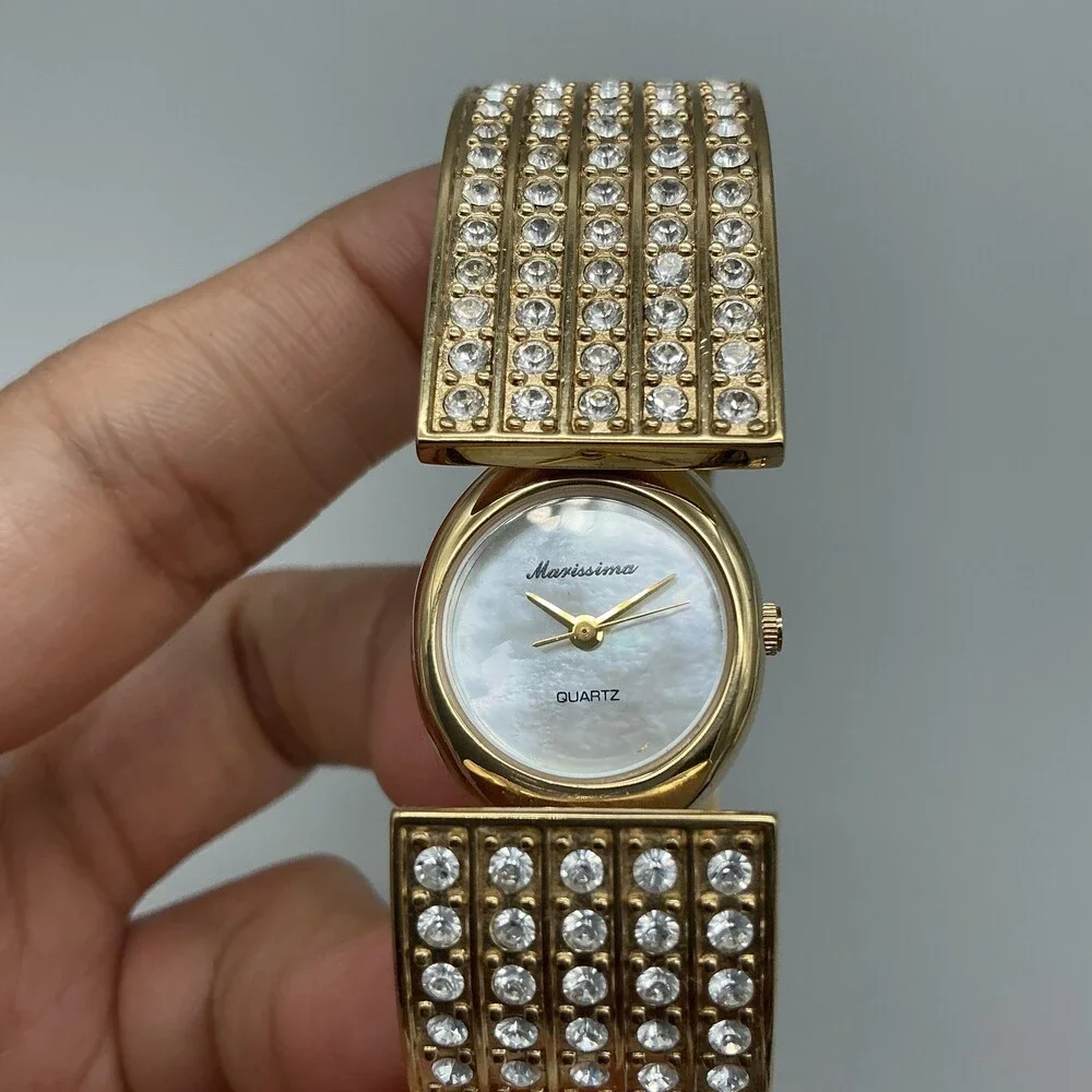 Marissima Womens Watch 20mm MOP Gold Tone Crystals Bracelet New Battery 6.5